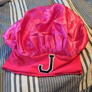 Pink Satin Bonnet with J Initial